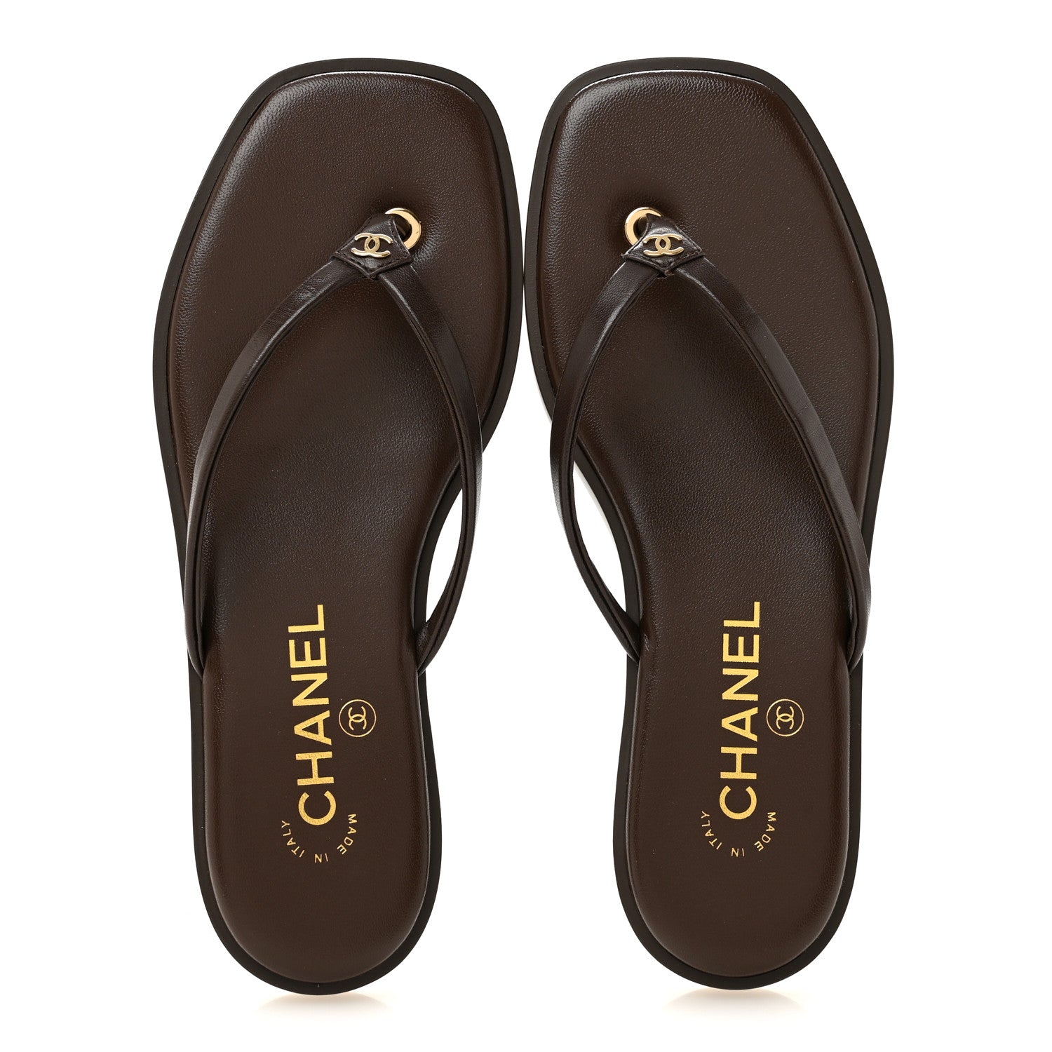 Chanel Goatskin CC Times Square Thong Sandals 36.5 Brown 2 of 10