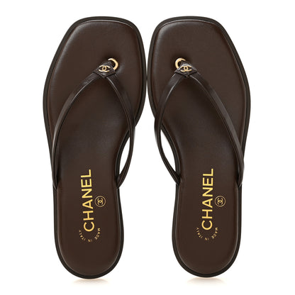 Chanel Goatskin CC Times Square Thong Sandals 36.5 Brown 2 of 10