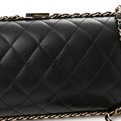 Chanel Lambskin Quilted Pearl Crystal Chain Around Clutch Black 17 of 20