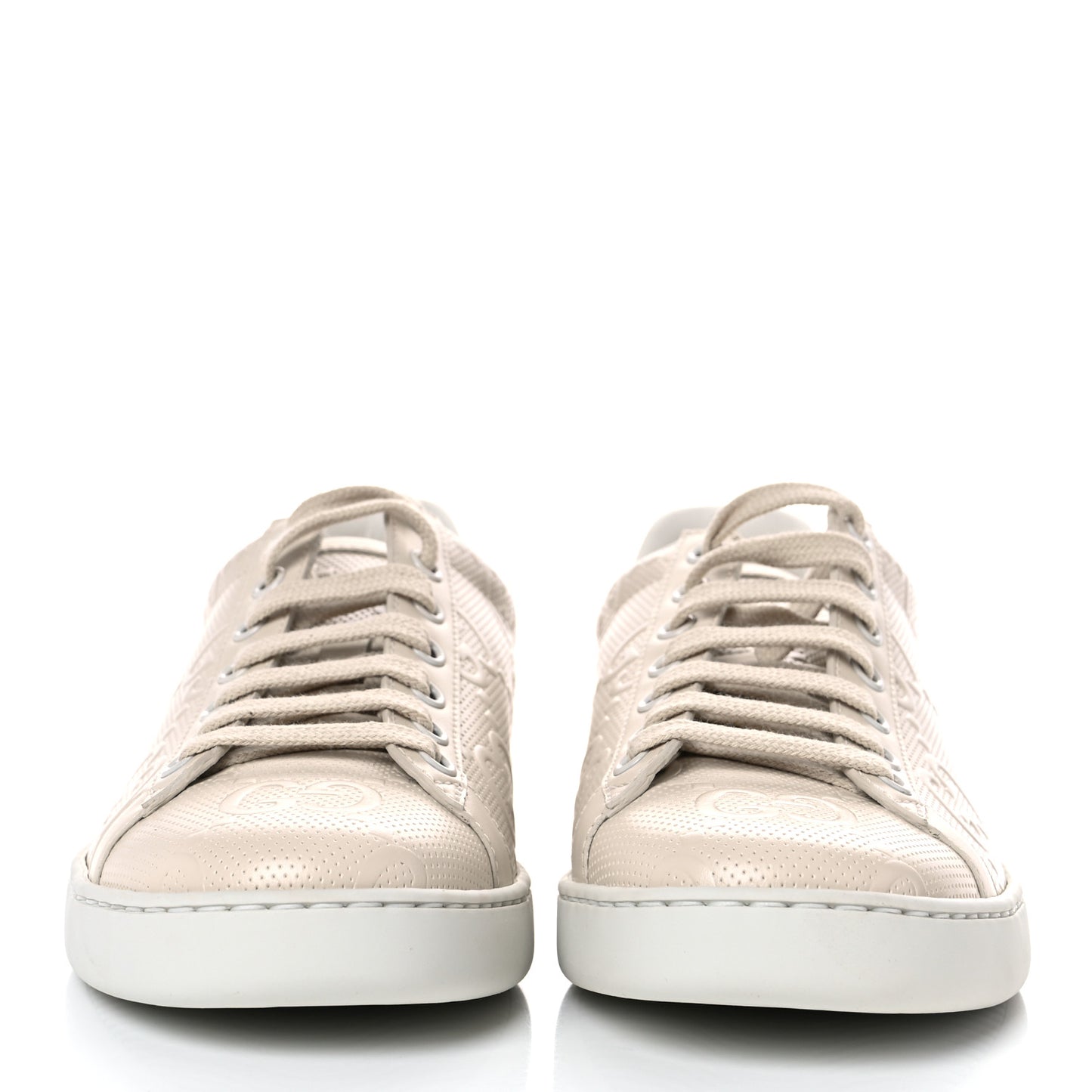 Calfskin GG Tennis Embossed Womens Ace Sneakers 38 Mystic White