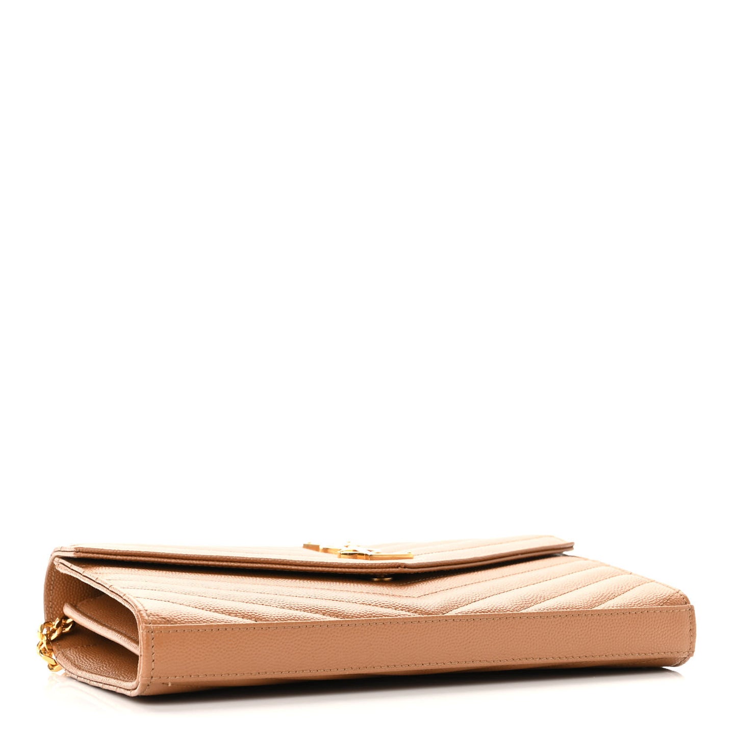 Grain De Poudre Matelasse Chevron Monogram Chain Wallet Natural Dark