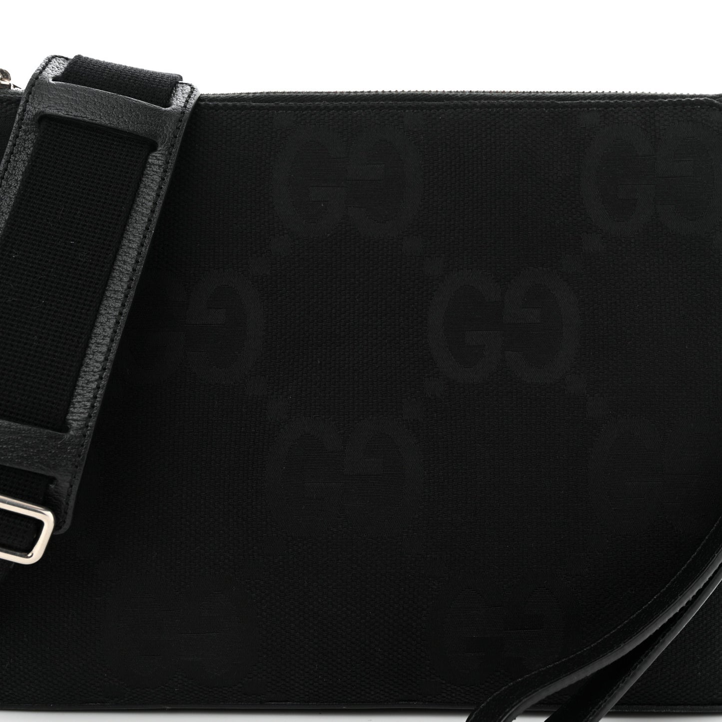 Monogram Jumbo GG Textured Dollar Calfskin Wristlet Messenger Bag Black
