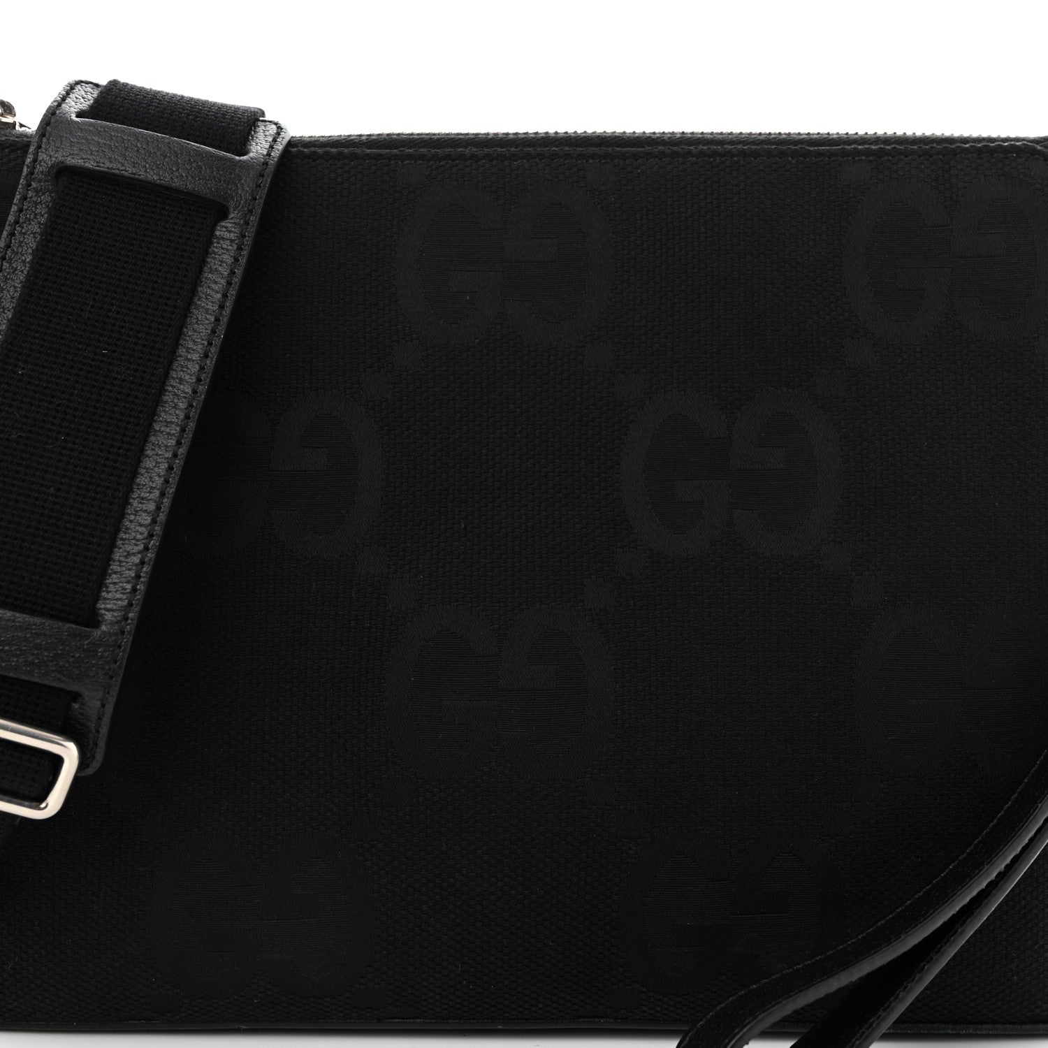 Gucci Monogram Jumbo GG Textured Dollar Calfskin Wristlet Messenger Bag Black 9 of 13
