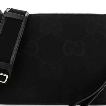Gucci Monogram Jumbo GG Textured Dollar Calfskin Wristlet Messenger Bag Black 9 of 13