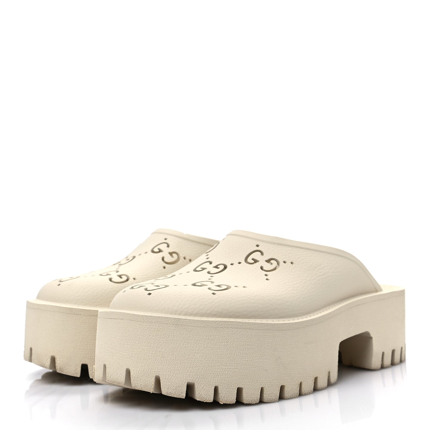 Rubber GG Monogram Perforated Elea Platform 55mm Lug Sole Sandals 37 Mystic White