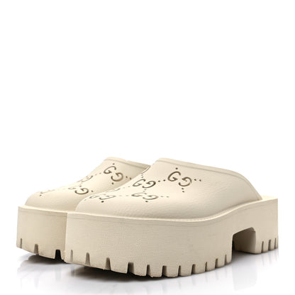 Gucci Rubber GG Monogram Perforated Elea Platform 55mm Lug Sole Sandals 37 Mystic White 3 of 10