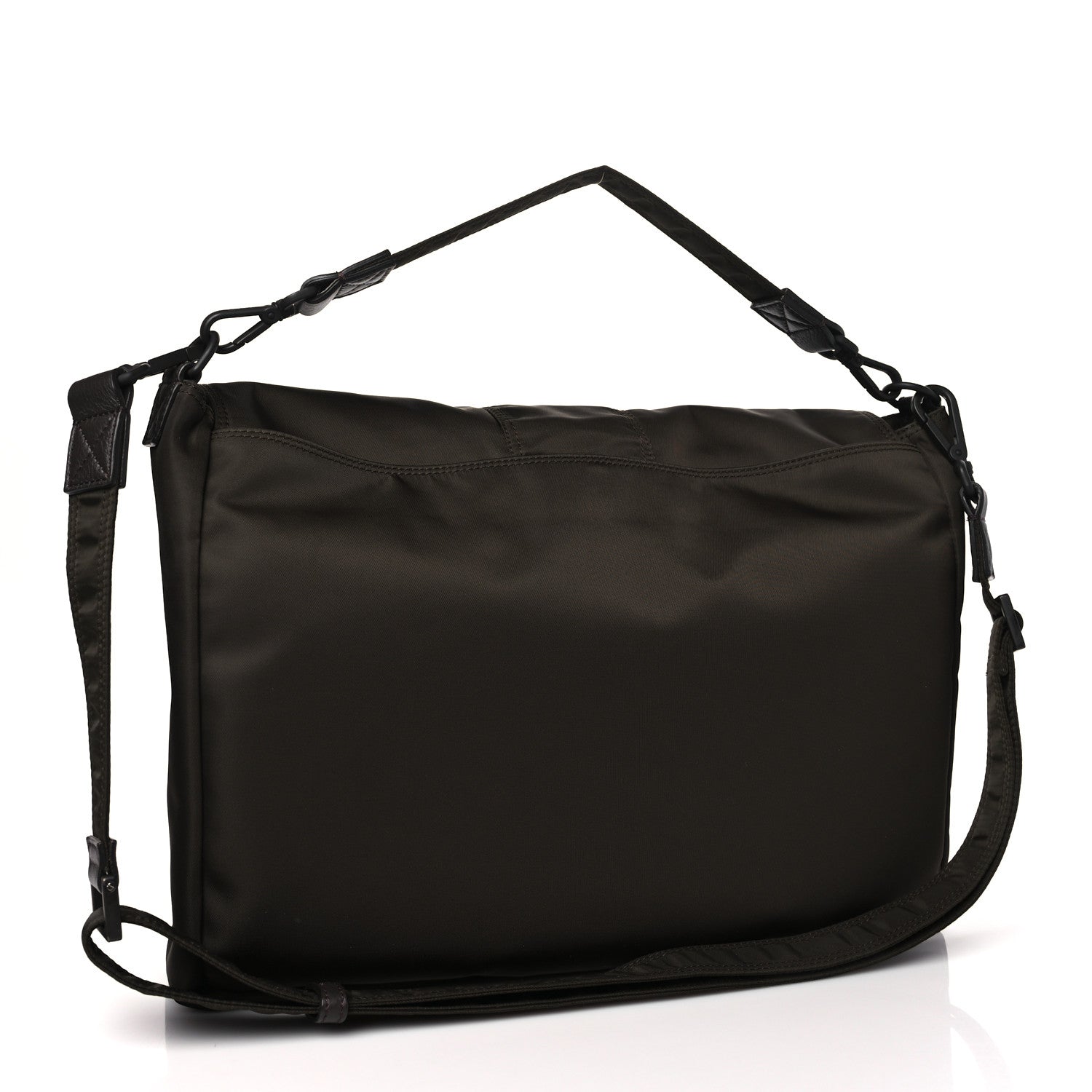 Fendi Econyl Nylon Cuoio Romano Monochrome Large Baguette Messenger Bag Ebano 3 of 10