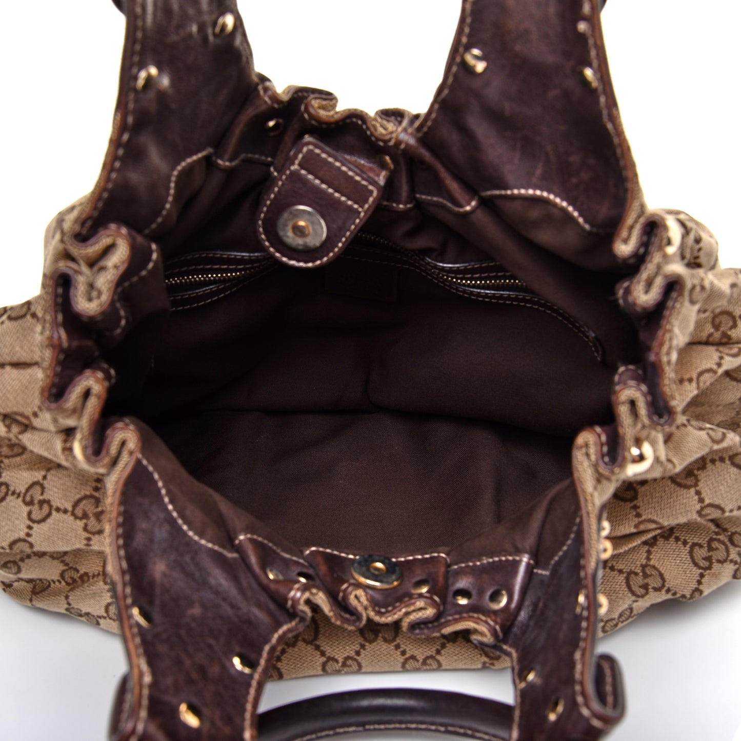Monogram Studded Medium Pelham Shoulder Bag Dark Brown