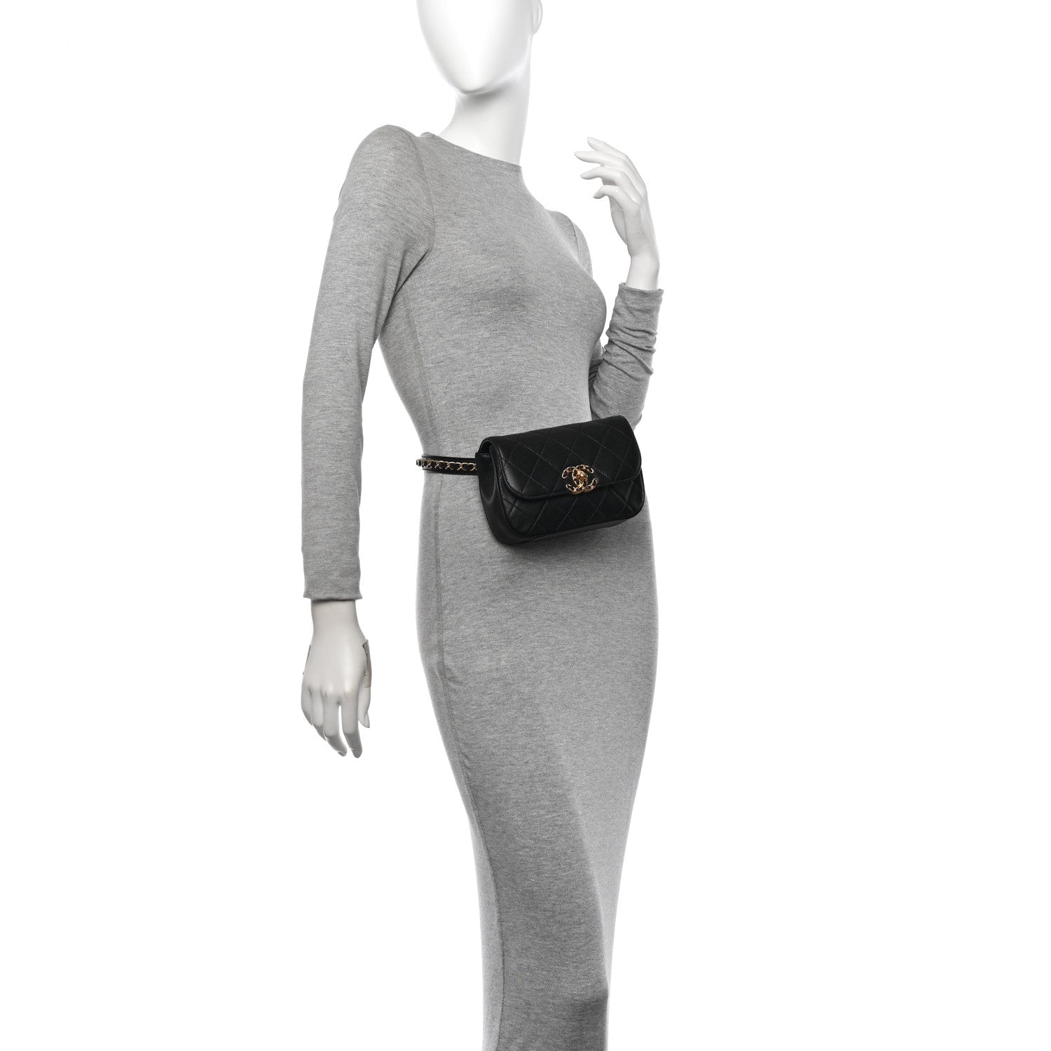 Chanel Lambskin Quilted Chain Infinity Waist Belt Bag Black 2 of 10