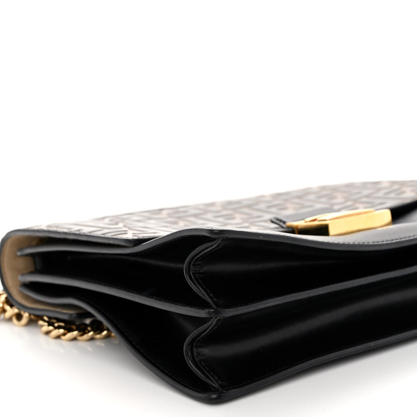 Vitello Liberty Bi-Color FF 1974 Embossed Chain Strap Kan U Shoulder Bag Black Maya