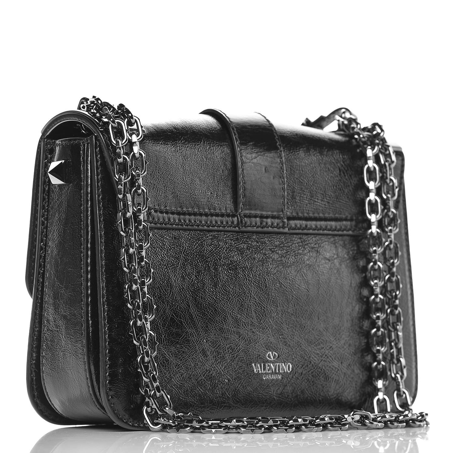 Craquele Calfskin B-Rockstud Flap Black