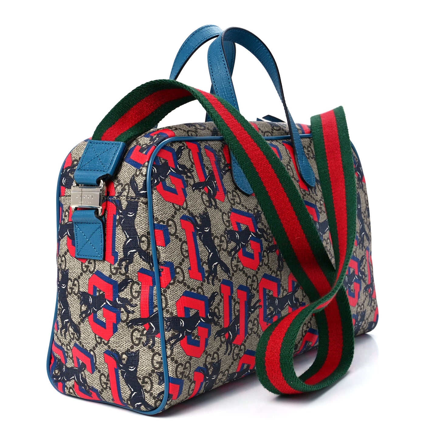GG Supreme Monogram Wolves Print Childrens Shoulder Bag Beige Red
