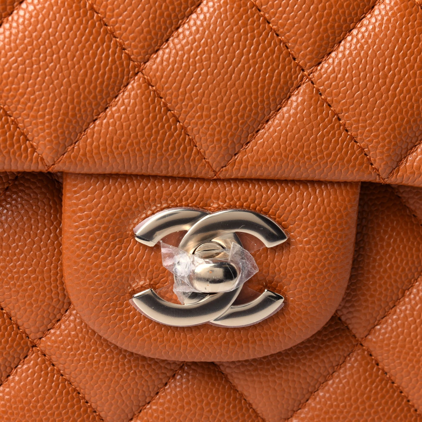Caviar Quilted Medium Double Flap Light Brown