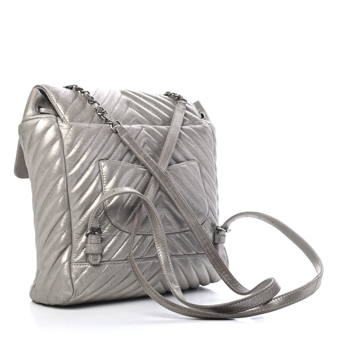 Iridescent Calfskin Chevron Quilted Small Urban Spirit Backpack Silver