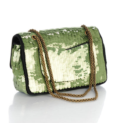 Chanel Satin Sequin Medium Paris Shanghai Double Flap Green 3 of 8
