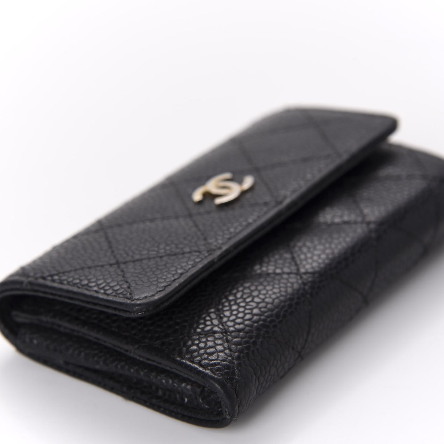 Caviar Quilted Flap Card Holder Black