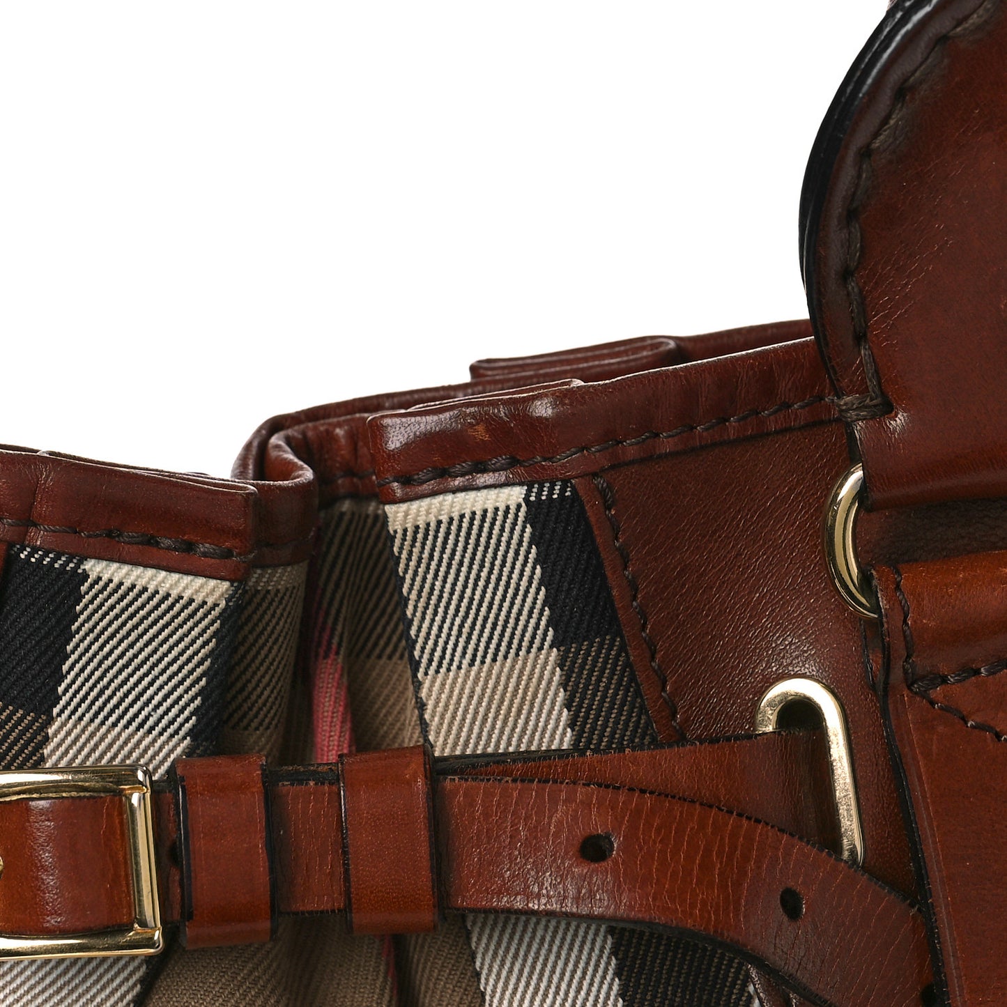 Bridle Calfskin House Check Medium Whipstitch Tote Dark Tan