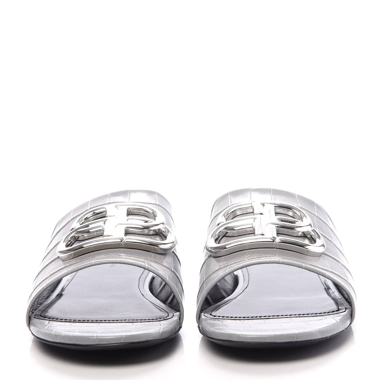 Balenciaga Calfskin Crocodile Embossed Oval BB 5mm Mule Sandals 38.5 Balenciaga Grey 2 of 9