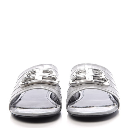 Balenciaga Calfskin Crocodile Embossed Oval BB 5mm Mule Sandals 38.5 Balenciaga Grey 2 of 9