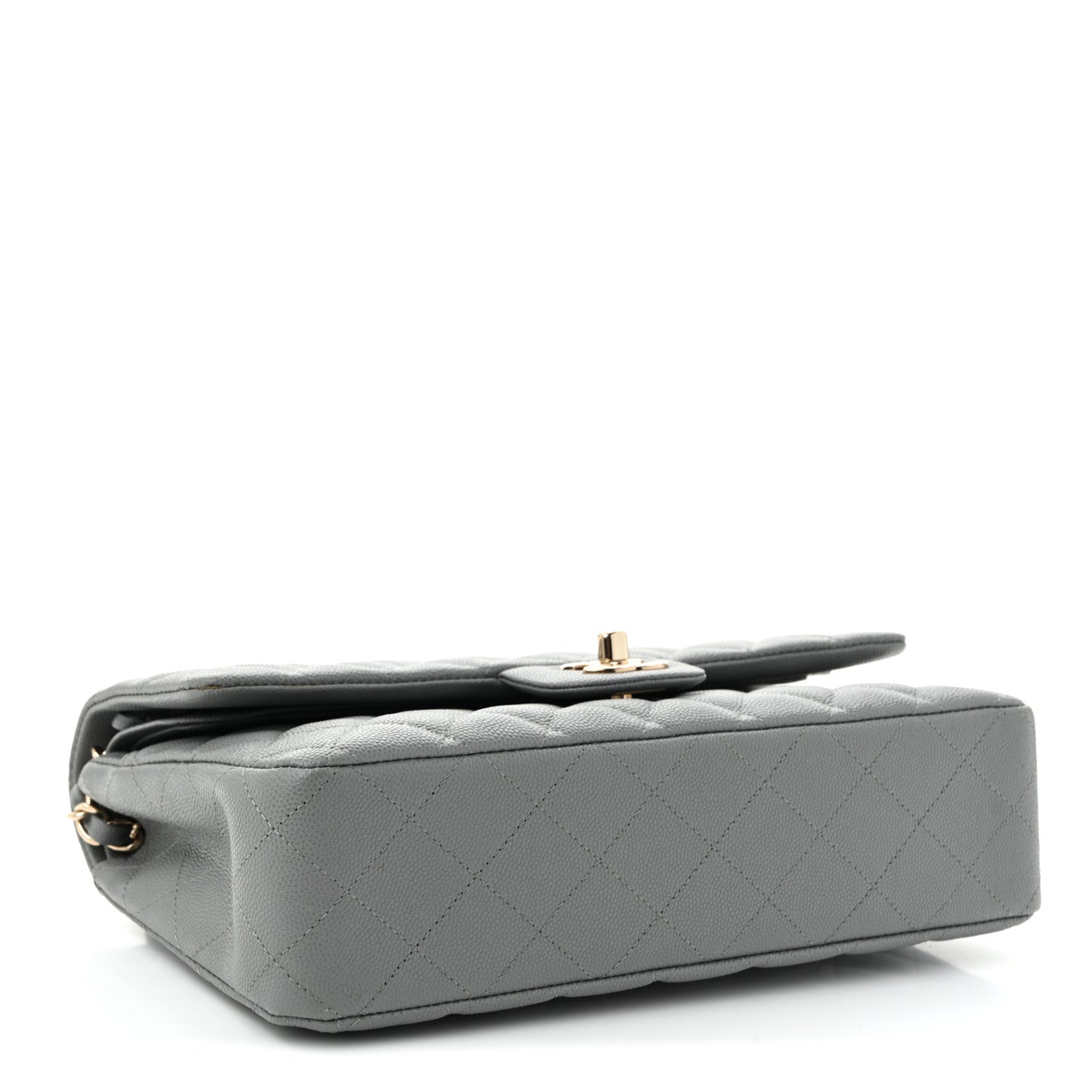 Caviar Quilted Medium Double Flap Grey
