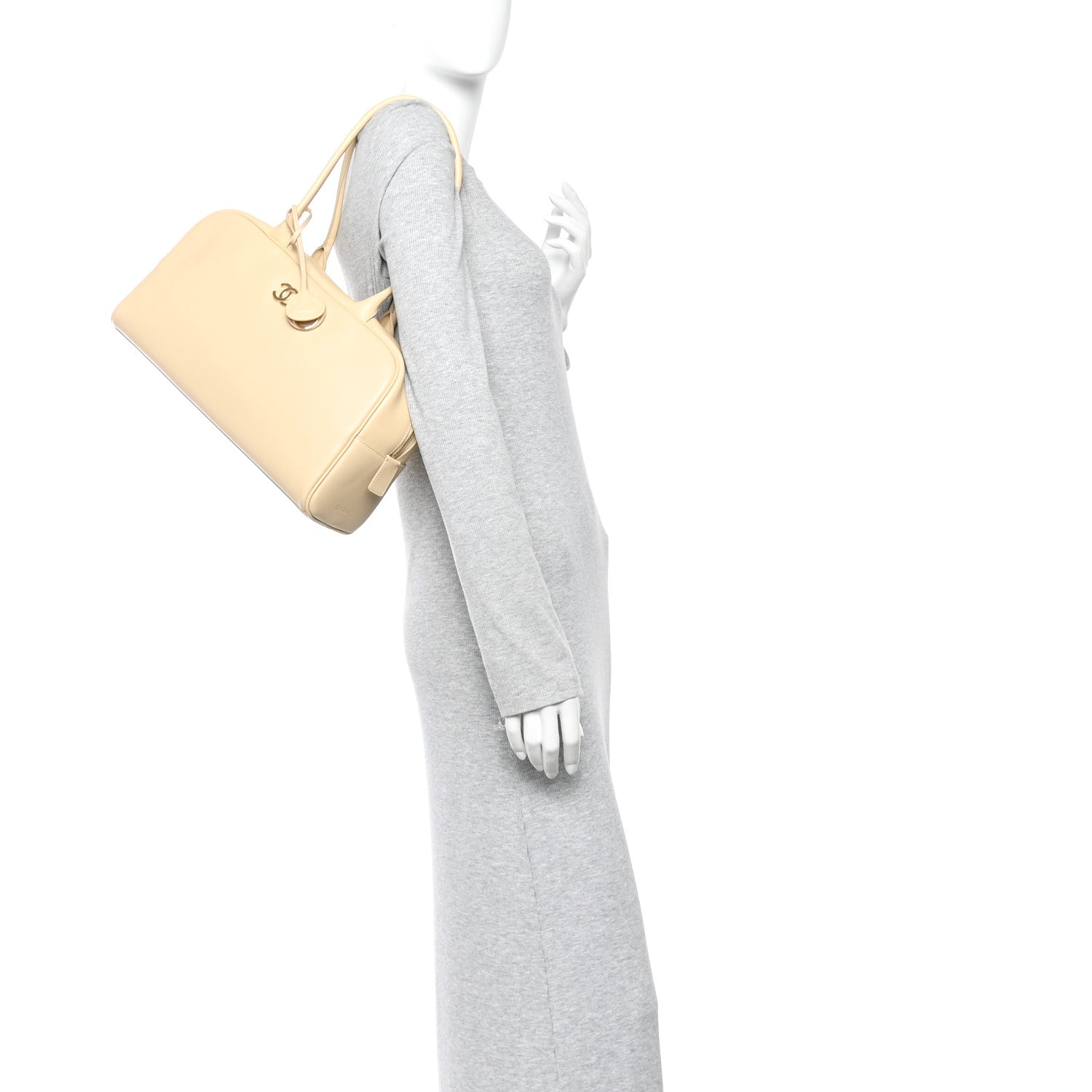 Chanel Calfskin Large Bowling Bag Beige 2 of 11