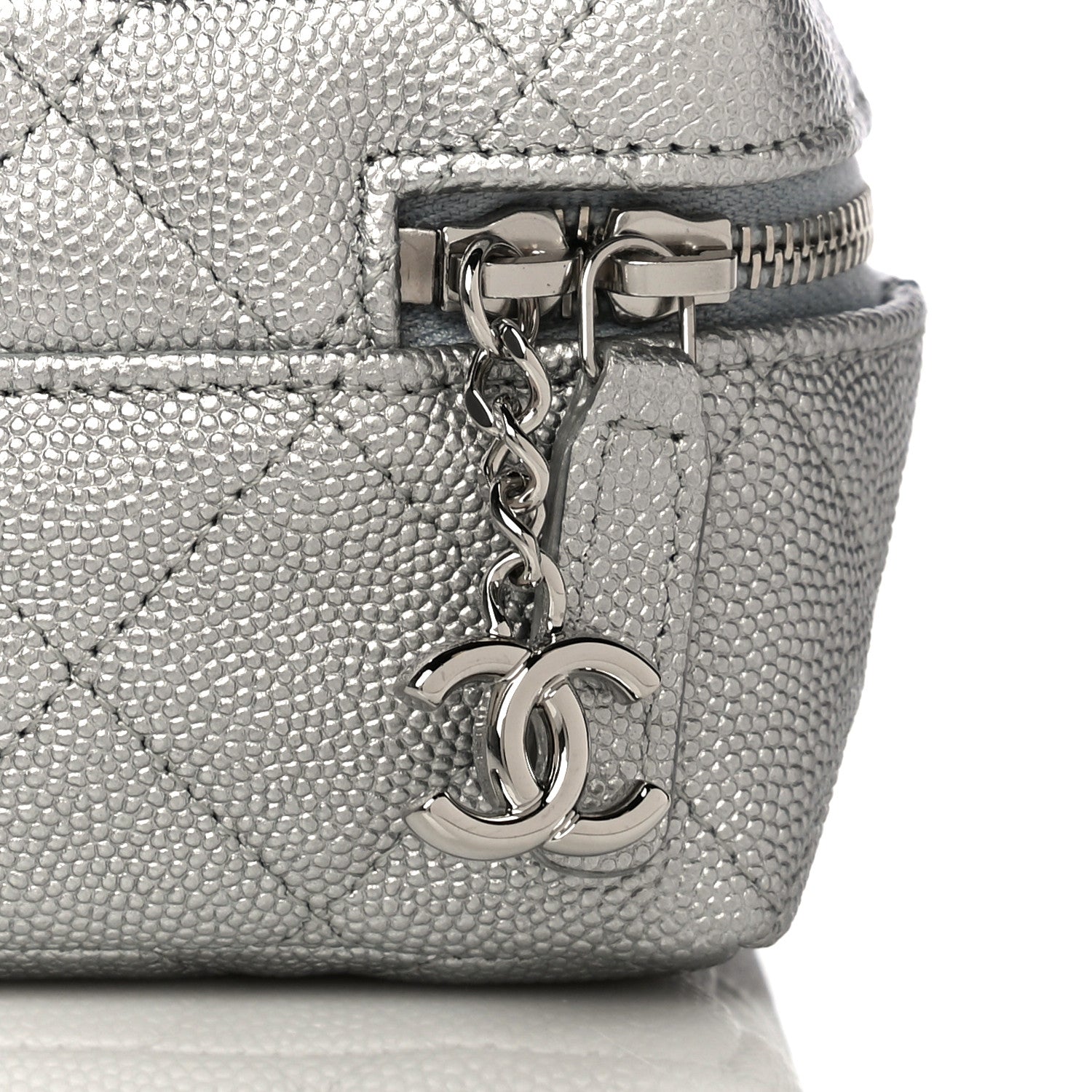 Chanel Metallic Caviar Quilted Mini Top Handle Vanity With Chain Silver 11 of 11