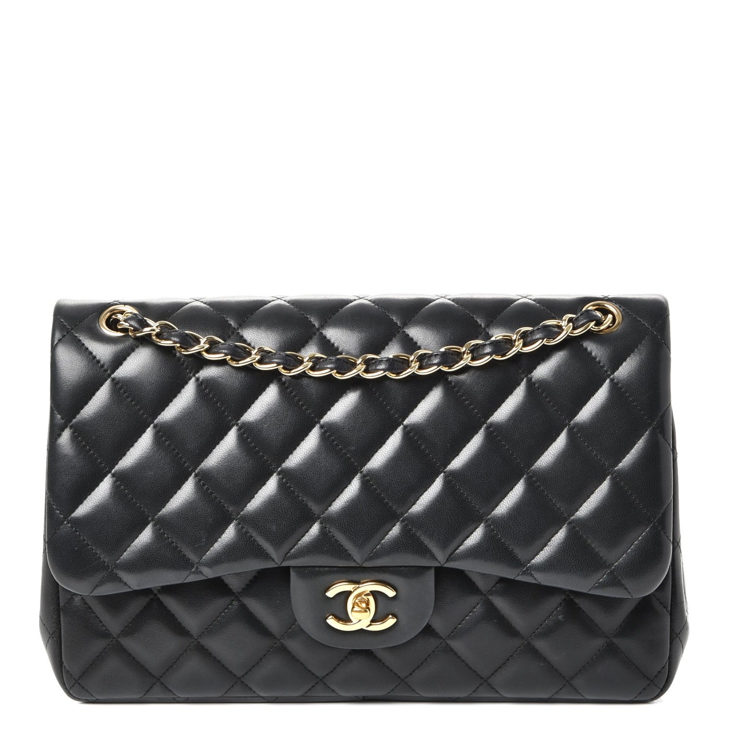 Lambskin Quilted Jumbo Double Flap Black