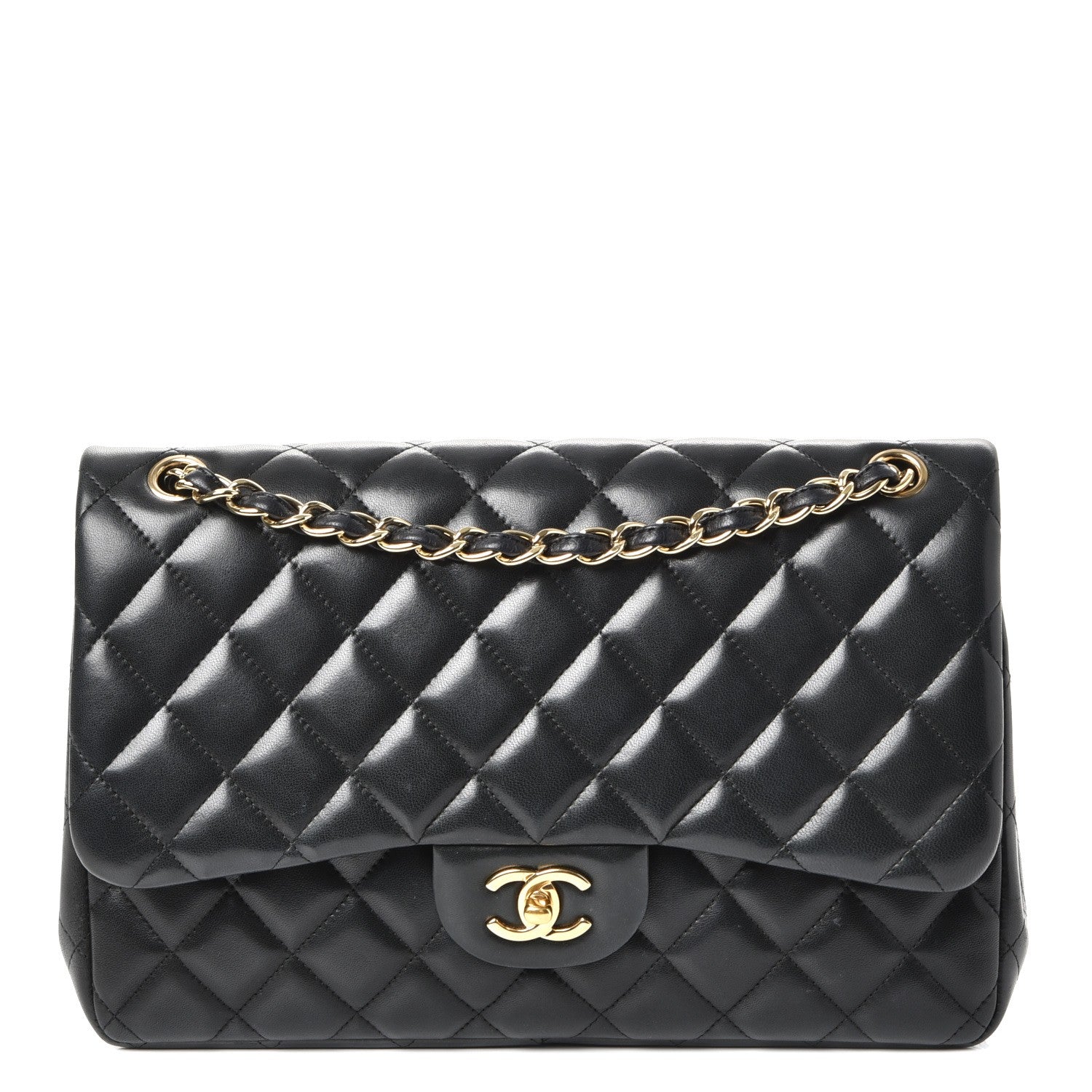 Chanel Lambskin Quilted Jumbo Double Flap Black 1 of 8