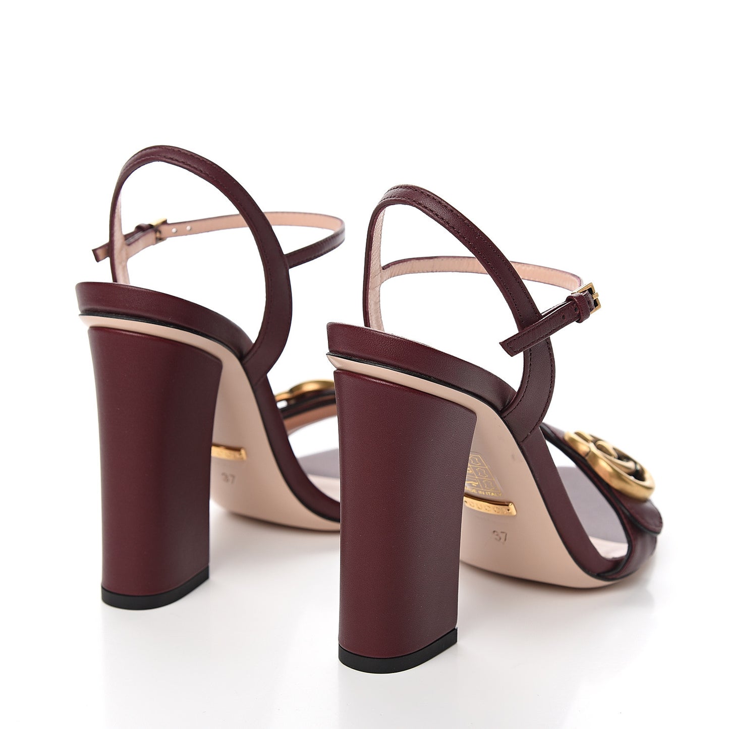 Lifford Calfskin GG Marmont Ankle Wrap 105mm Sandals 37 Vintage Bordeaux