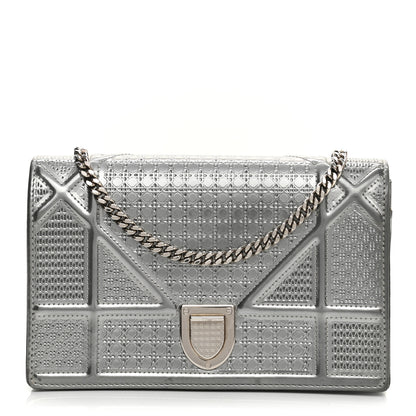 Christian Dior Metallic Patent Micro-Cannage Diorama Wallet on Chain Pouch Silver 1 of 12
