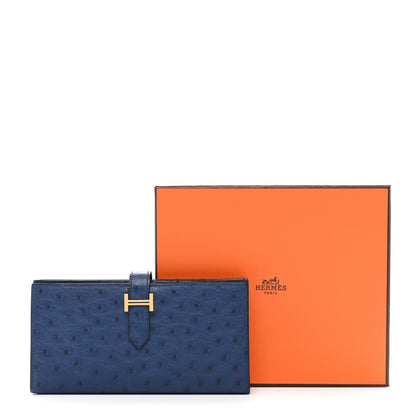 Hermes Ostrich Bearn Wallet Bleu Indigo 9 of 9