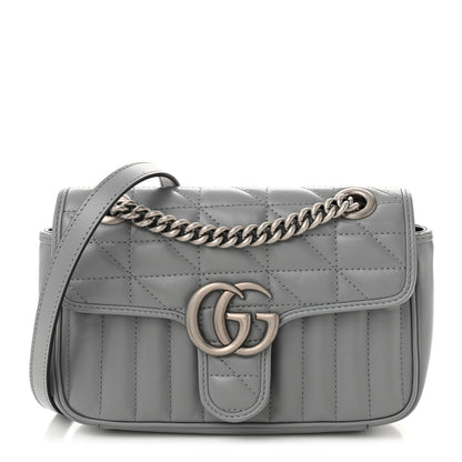 Gucci Calfskin Matelasse Aria Mini GG Marmont Shoulder Bag Deep Grey 1 of 10