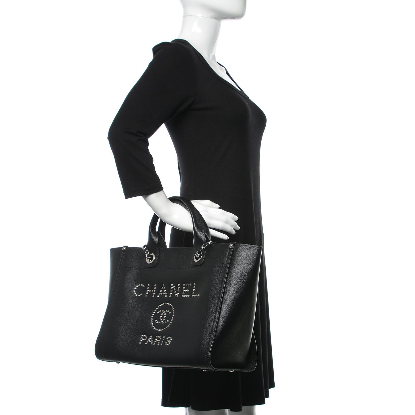 Caviar Small Studded Deauville Tote Black