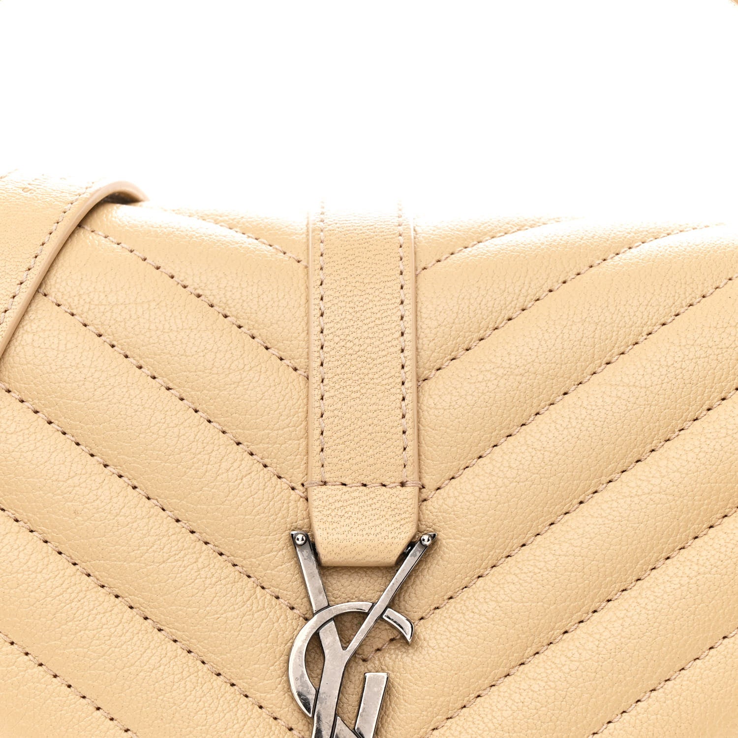 Saint Laurent Sheepskin Matelasse Chevron Monogram Medium College Bag Dark Beige 9 of 13