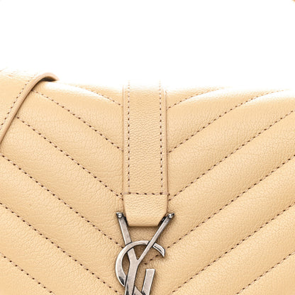 Saint Laurent Sheepskin Matelasse Chevron Monogram Medium College Bag Dark Beige 9 of 13