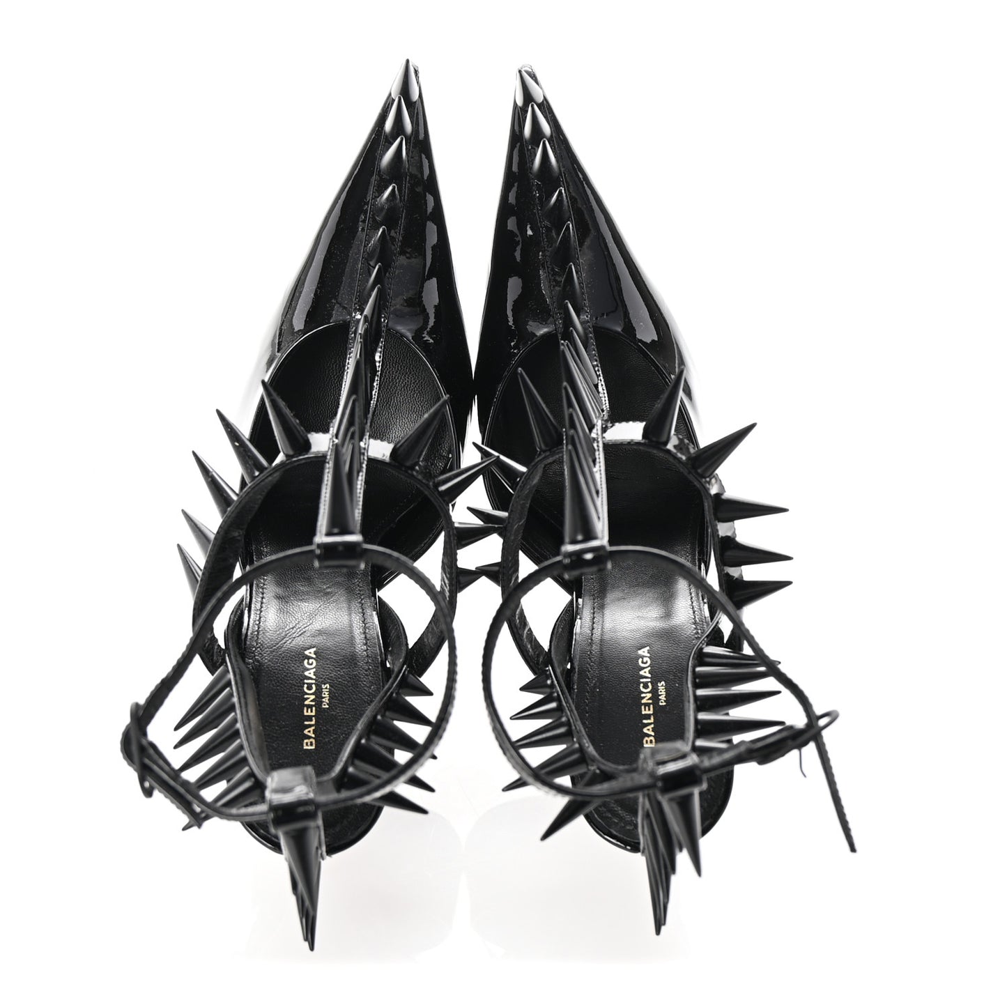 Glossy Calfskin Spiked Pumps 36 Black