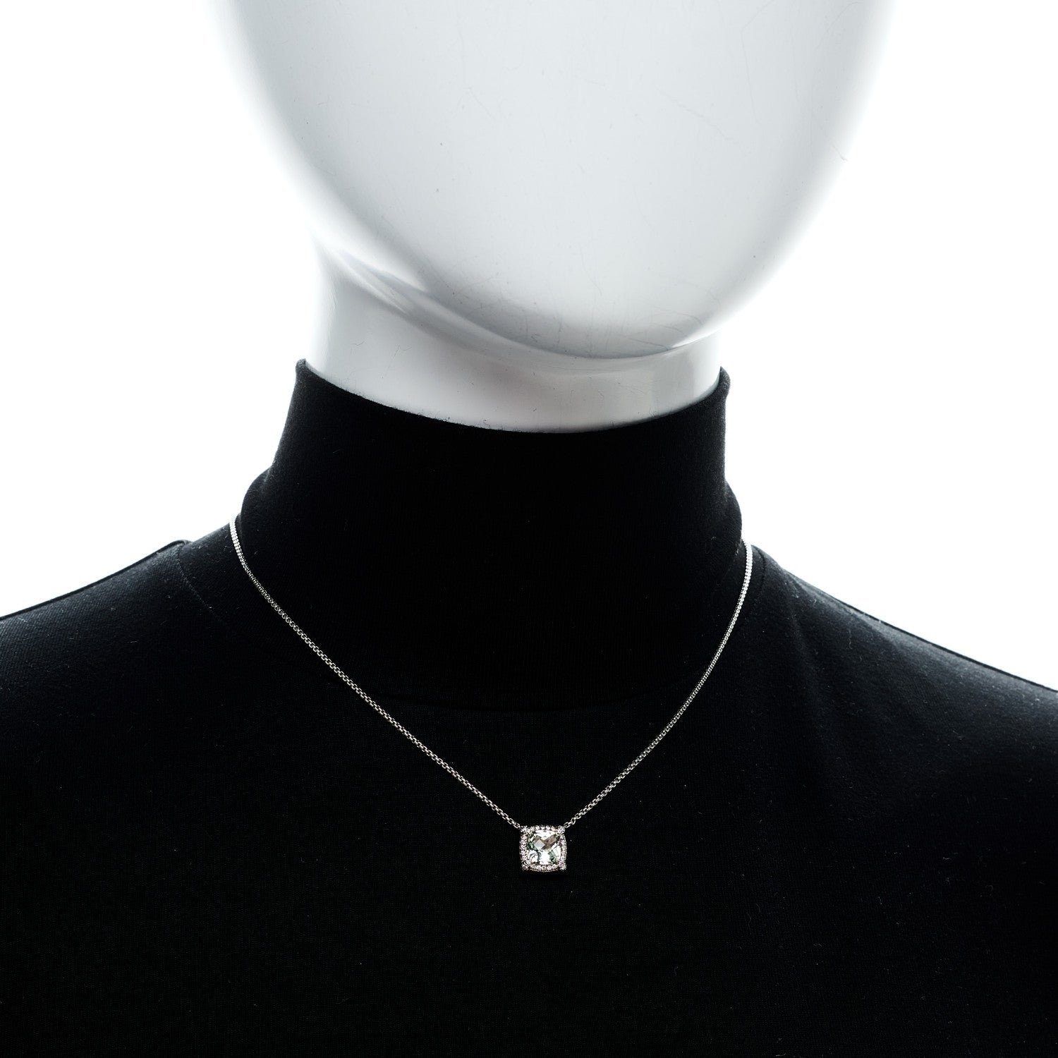 David Yurman Sterling Silver Diamond Prasiolite 7mm Chatelaine Pave Bezel Pendant Necklace 2 of 6