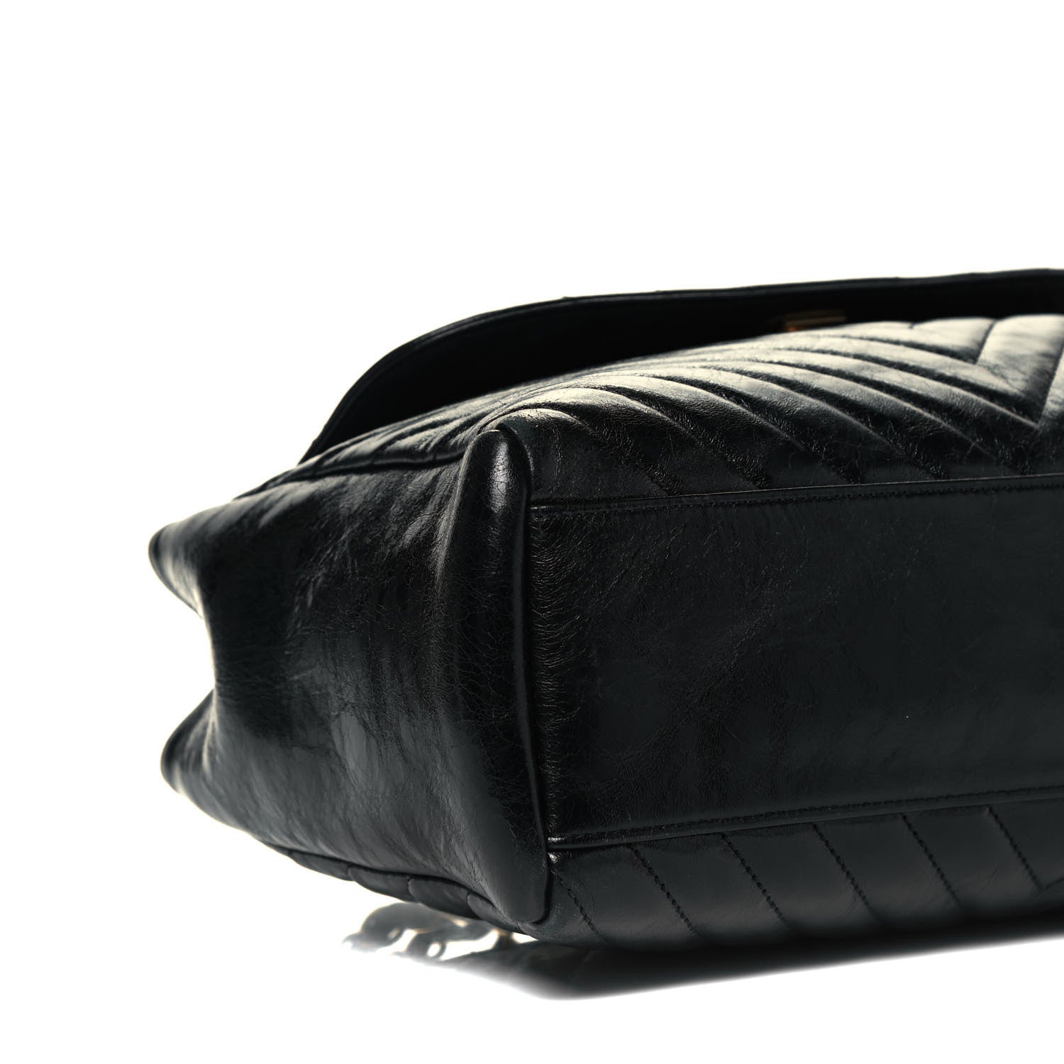 Chanel Glazed Calfskin Chevron Quilted Large Hampton Flap Black 8 of 9