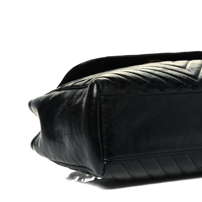 Chanel Glazed Calfskin Chevron Quilted Large Hampton Flap Black 8 of 9