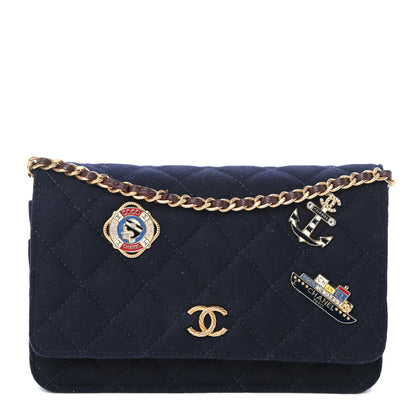 Chanel Felt Quilted Paris-Hamburg Charms Wallet On Chain WOC Dark Navy 1 of 10