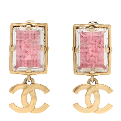 Chanel Crystal Tweed CC Drop Earrings Pink Gold 1 of 7