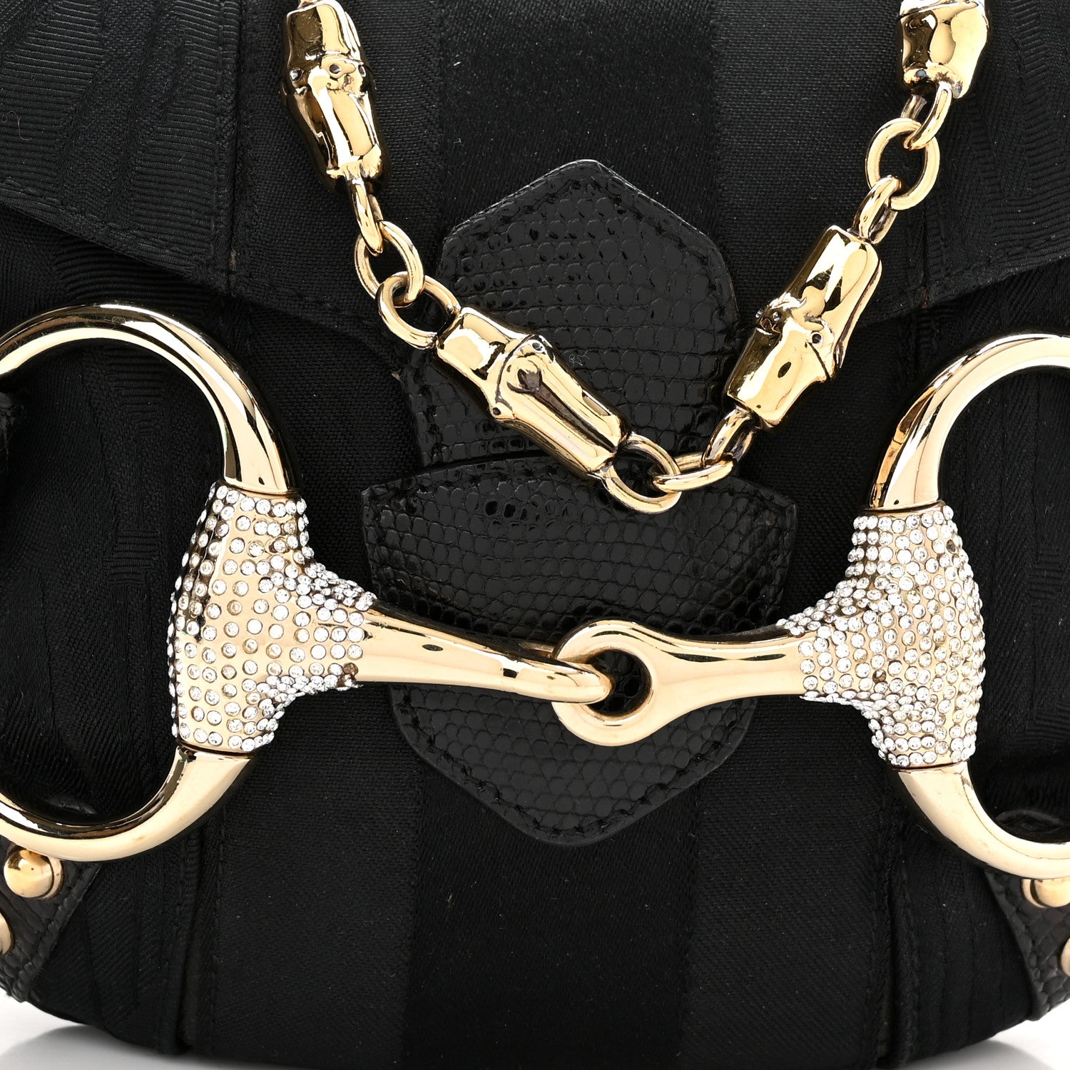 Gucci Canvas Tom Ford Lizard Embossed Crystal Horsebit Flap Bag Black 8 of 11