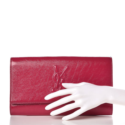 Saint Laurent Textured Patent Monogram Large Belle De Jour Clutch Fuchsia 2 of 7