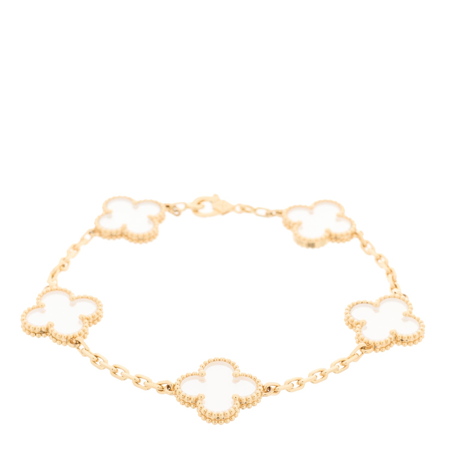 Van Cleef & Arpels VAN CLEEF & ARPELS 18K Yellow Gold Rock Crystal 5 Motifs Vintage Alhambra Bracelet 1 of 5