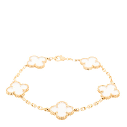 Van Cleef & Arpels VAN CLEEF & ARPELS 18K Yellow Gold Rock Crystal 5 Motifs Vintage Alhambra Bracelet 1 of 5
