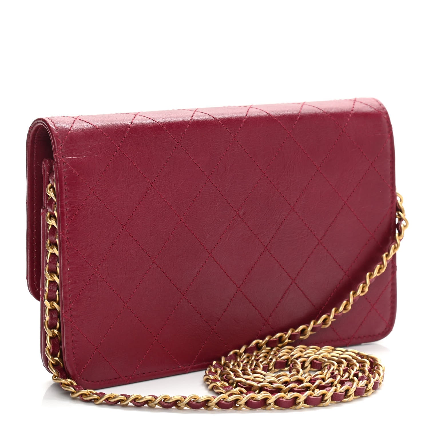 Chanel Goatskin Stitched Golden CC Wallet on Chain WOC Dark Red 3 of 13