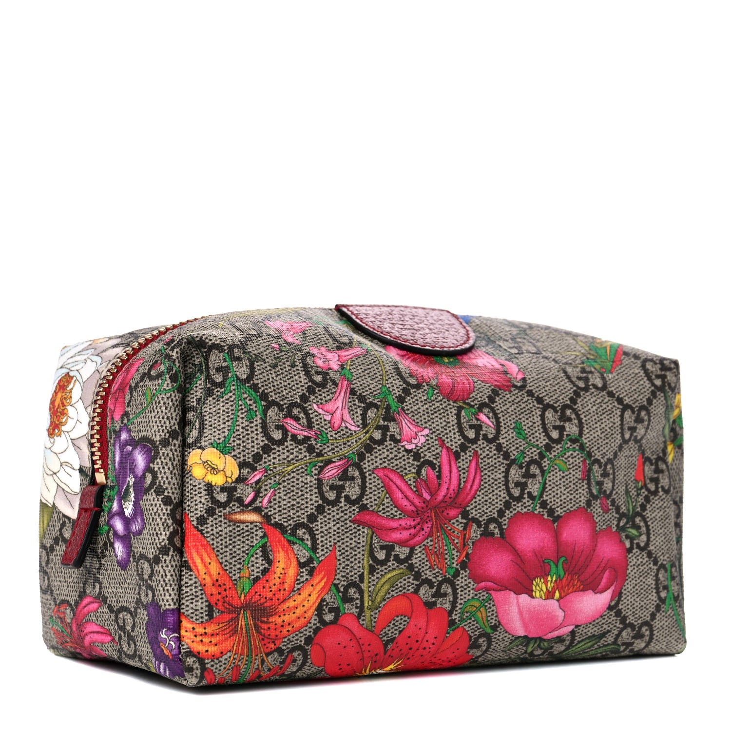 Gucci Soft GG Supreme Monogram Flora Calfskin Medium Ophidia Cosmetic Case Beige Ebony Multicolor Rosso 3 of 10