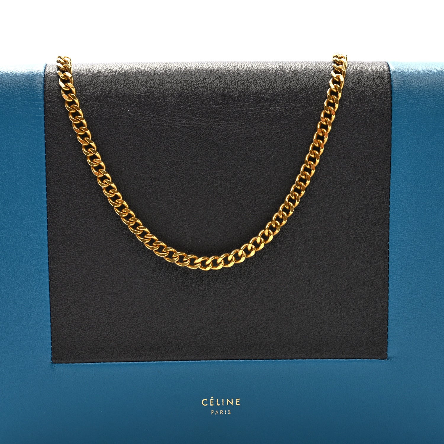Celine Smooth Lambskin Frame Evening Chain Clutch Turchese Liquorice 7 of 9