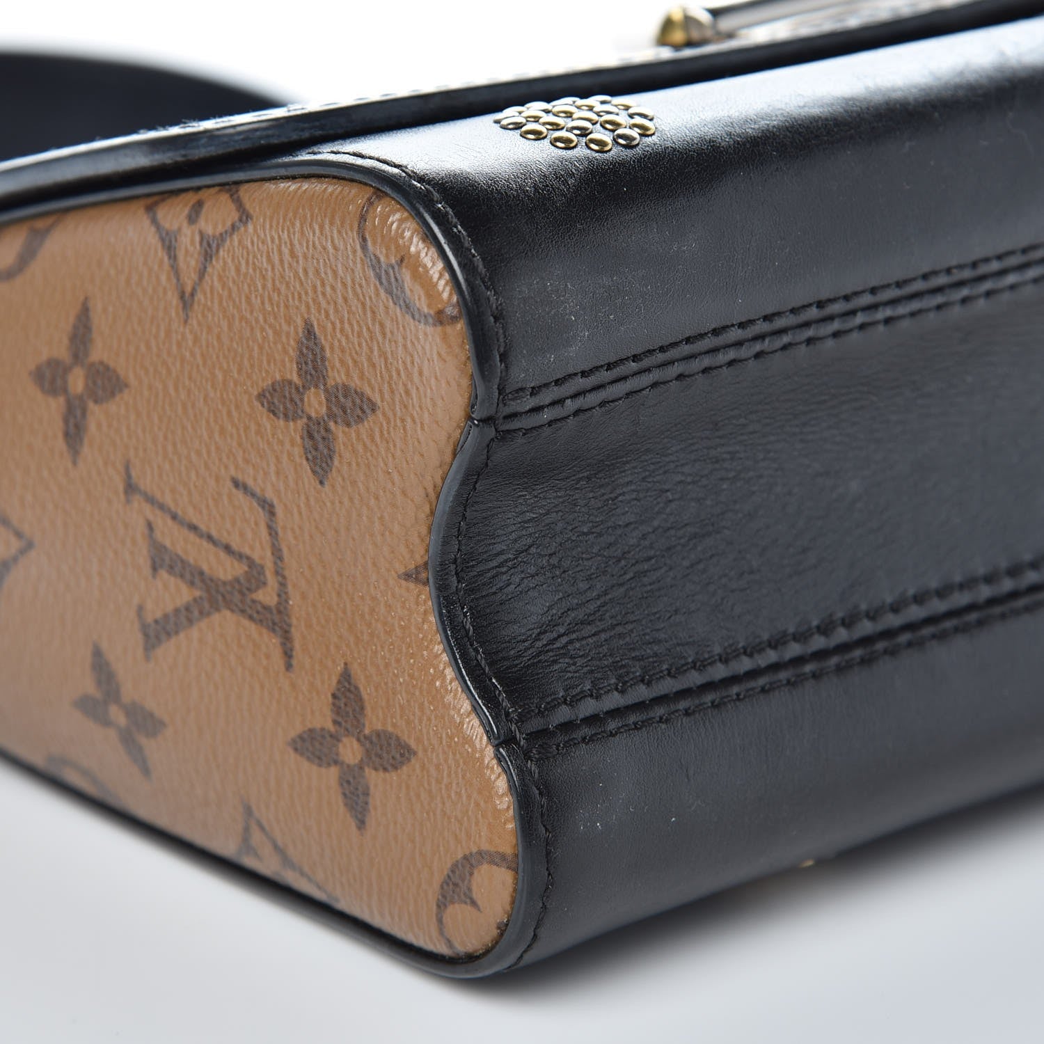 Louis Vuitton Calfskin Reverse Monogram Studded Twist Shoulder Bag MM Black Gold 10 of 13
