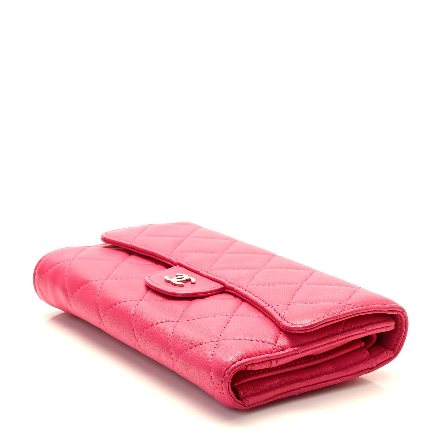 Lambskin Quilted Large Gusset Flap Wallet Fuchsia